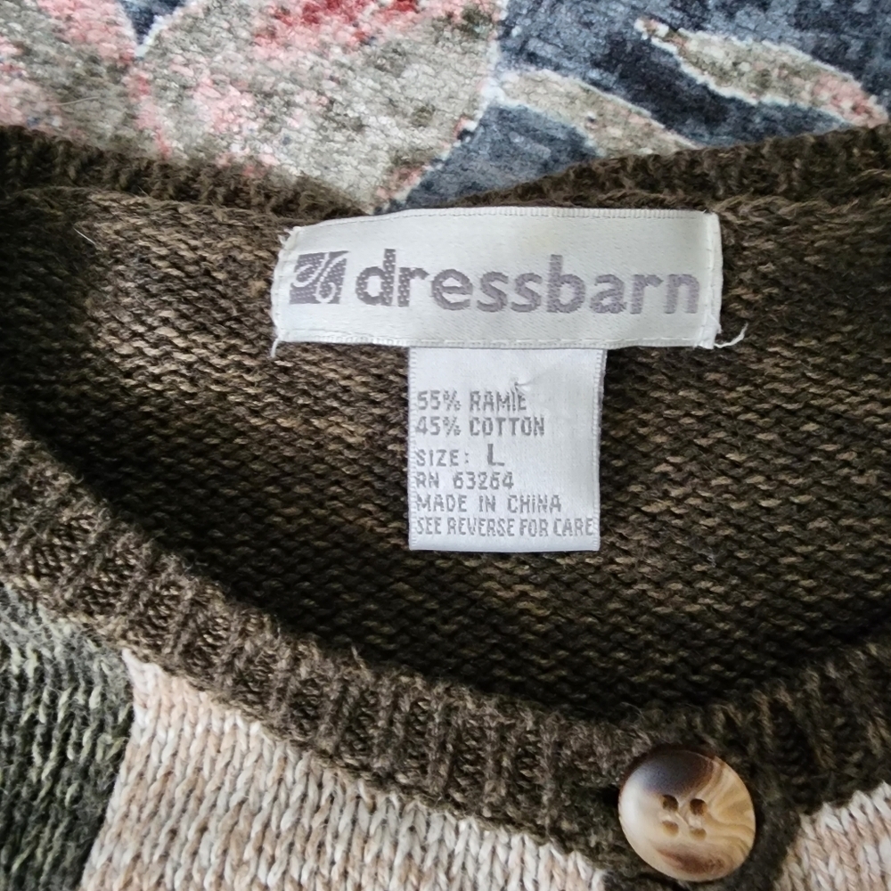 Vintage Dressbarn Fall Leaf Knit Cardigan Cottagecore Earthy L - Picture 6 of 12